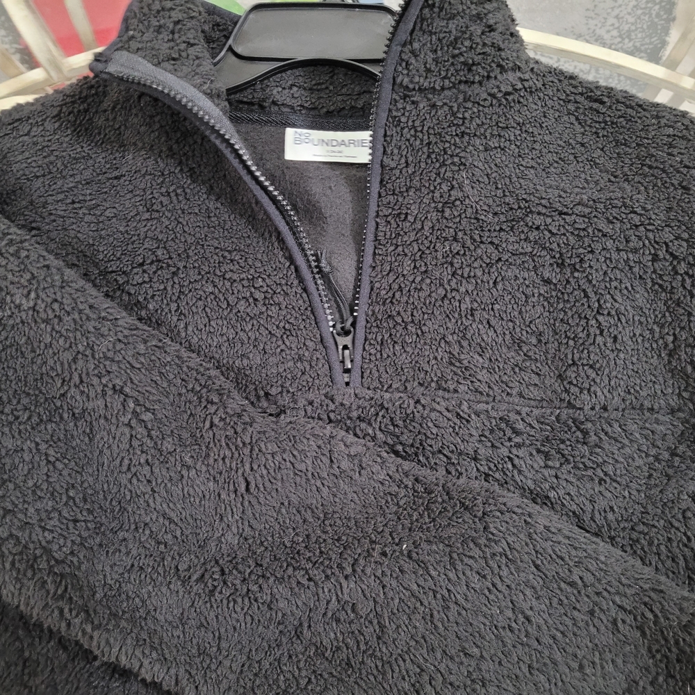 No Boundaries Black Zip Up Sweater Plush Texture